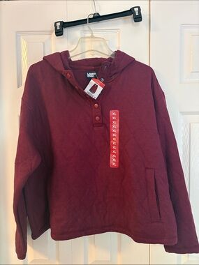 620 Lands' End Women’s Quilted Hooded Pullover - Burgundy
